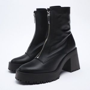 ZARA Zippered Leather Heeled Boots